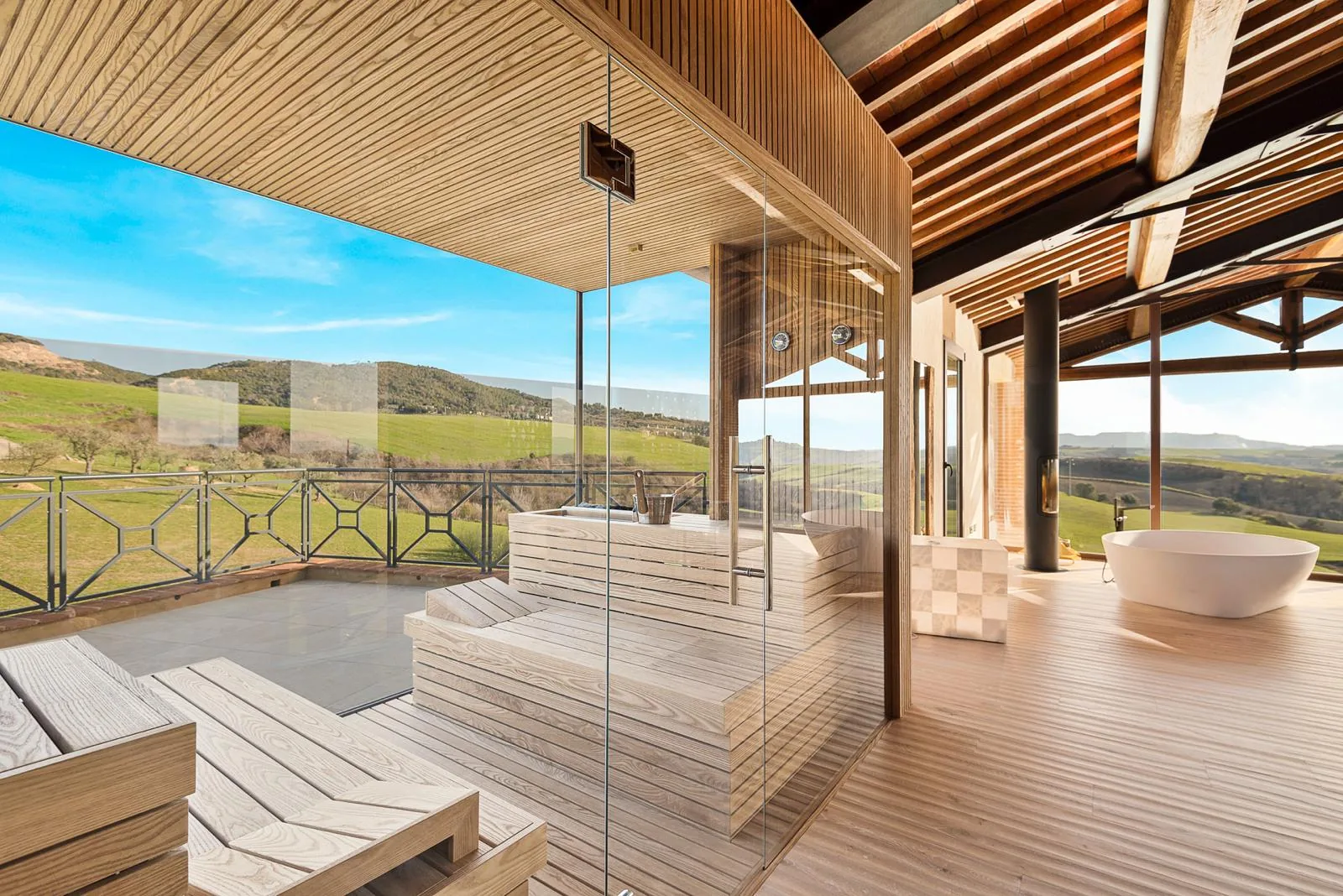 Verglaste finnische Sauna mit Talblick Toskana